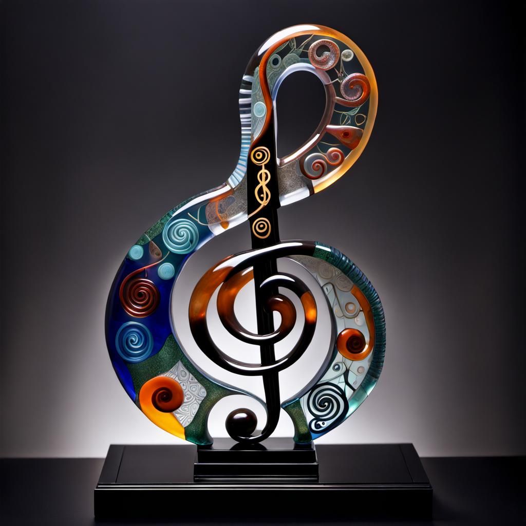Translucent Glass Treble Clef in Naive Art Style