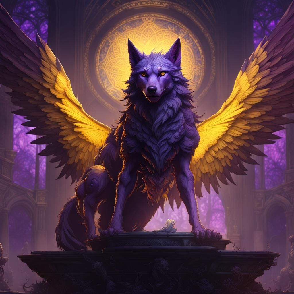 Winged Wolf in Dark Fantasy Style