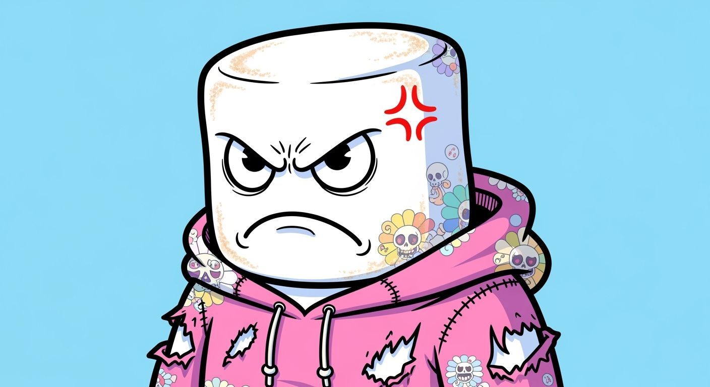 Angry Marshmallow in Cute Eerie Pop Art Style