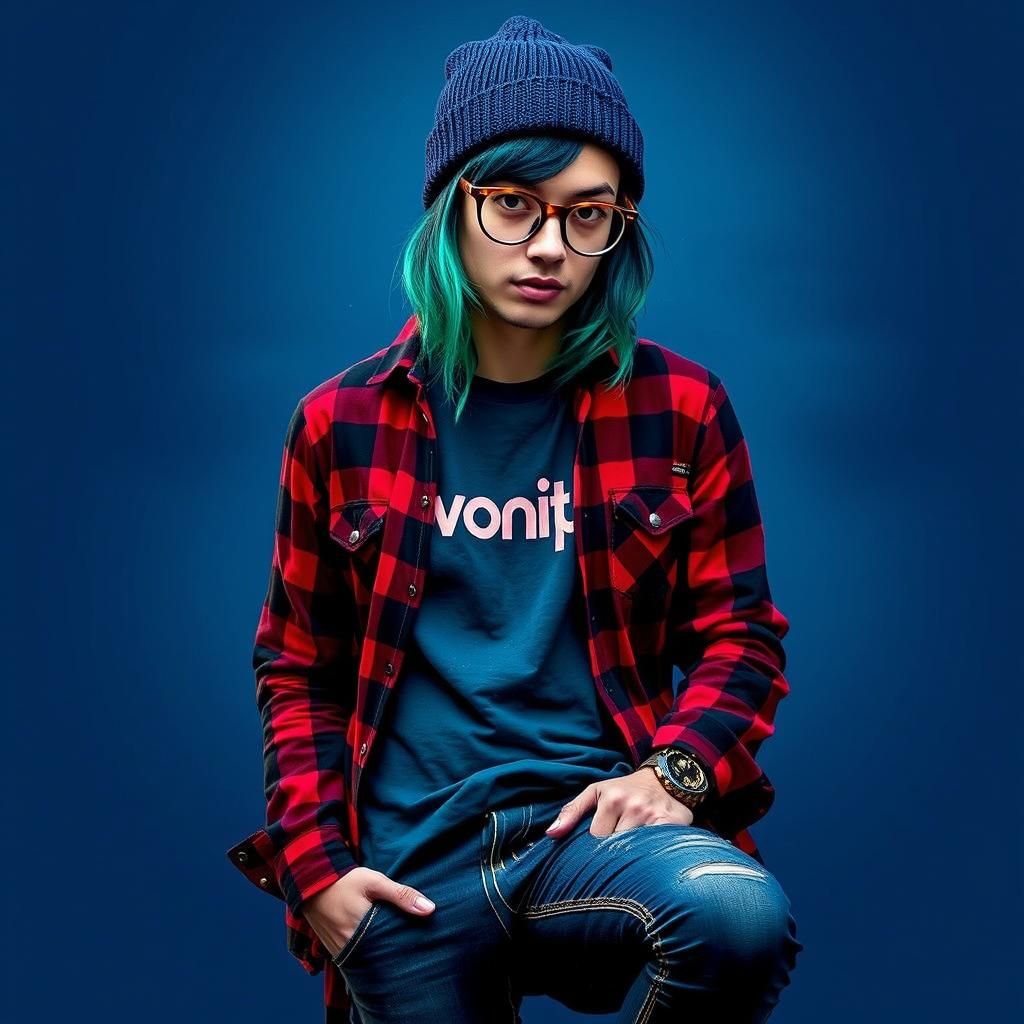 Hipster with Two-Tone Hair in Vintage Style