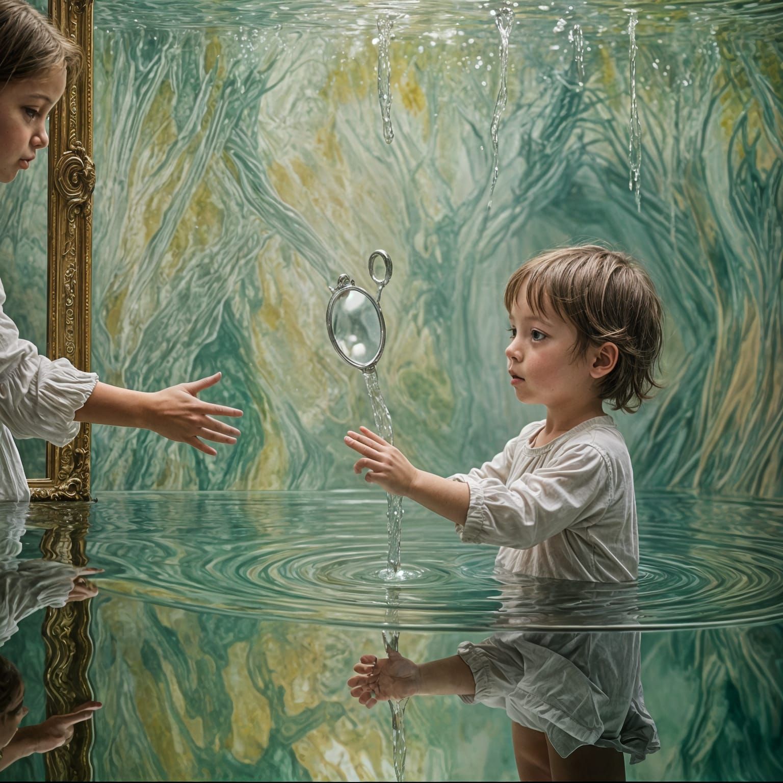 Surreal Water Mirror Reflection with Child