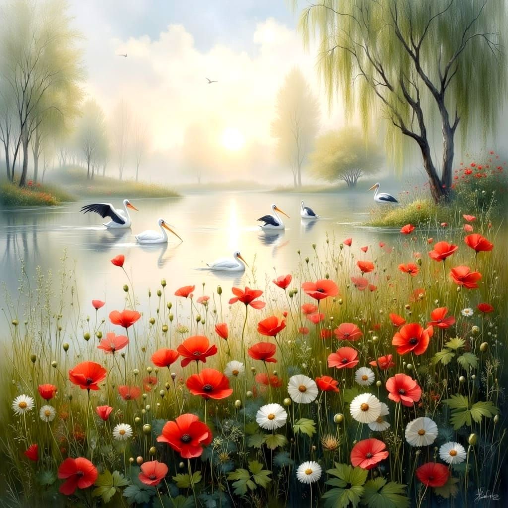 Surreal Morning Serenity in a Verdant Field