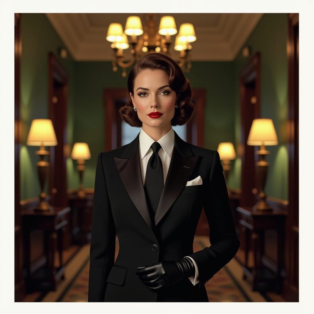 Elegant Woman in Black Suit: Noir Portrait