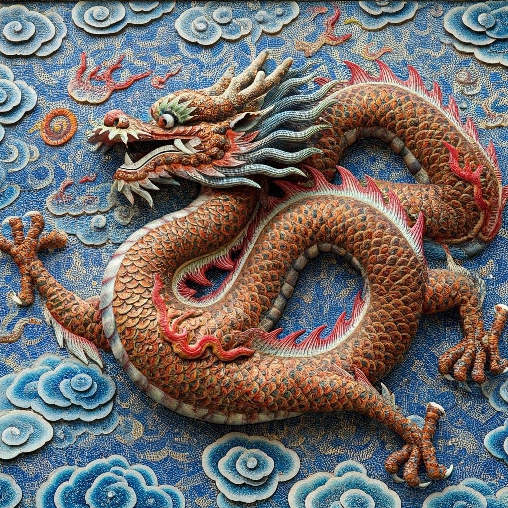 Chinese Dragon Mosaic in Imperial Style