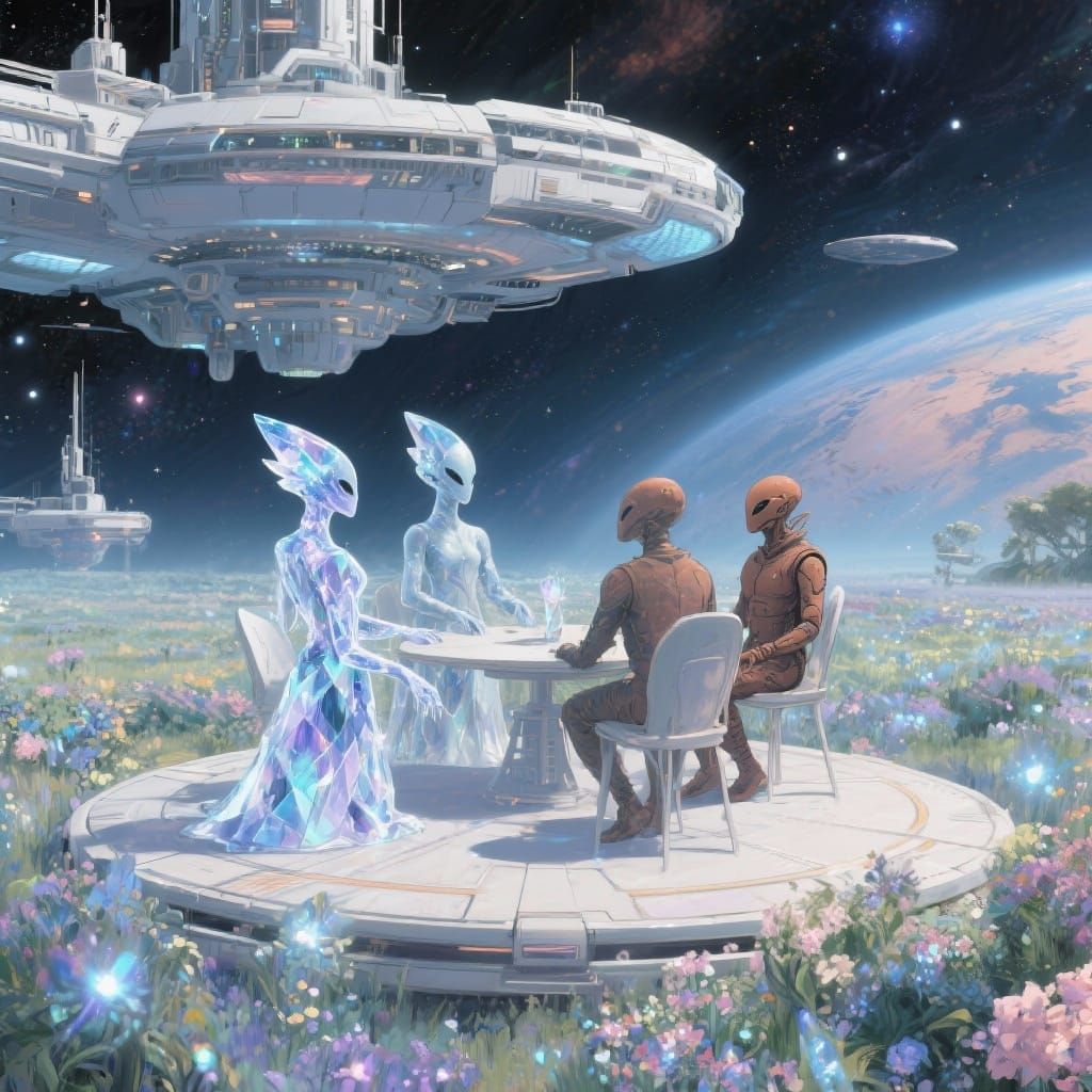 Interstellar Meeting of Civilizations in Impressionist Style