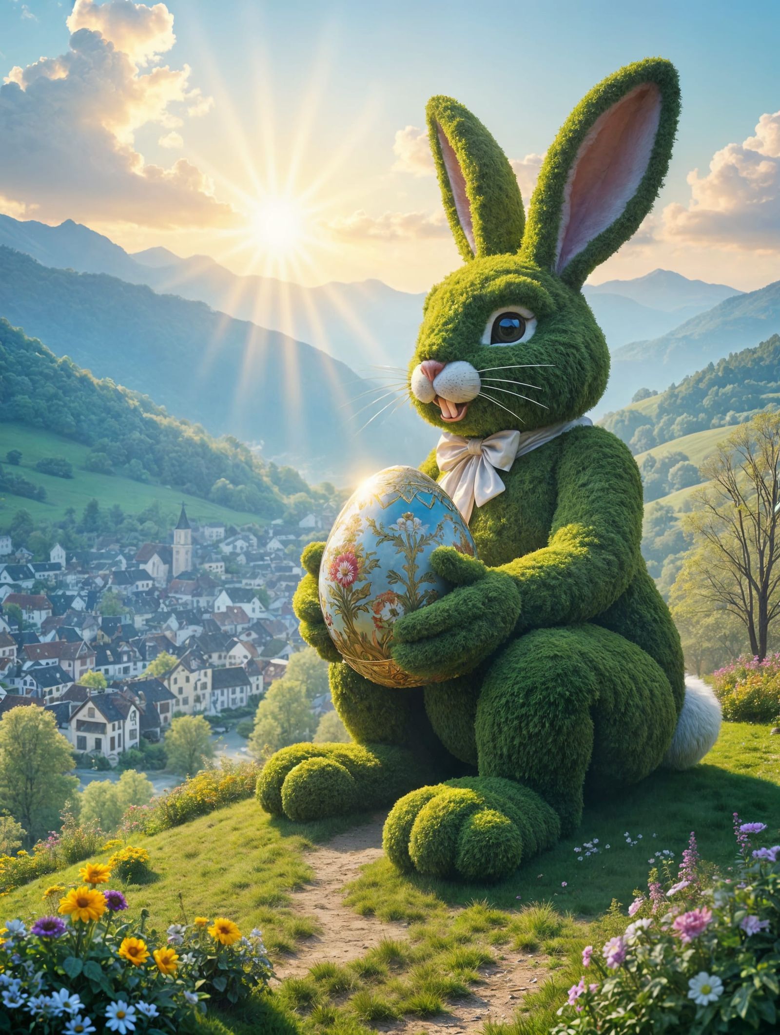 Easter Bunny Topiary in Epic Fantasy Landscape