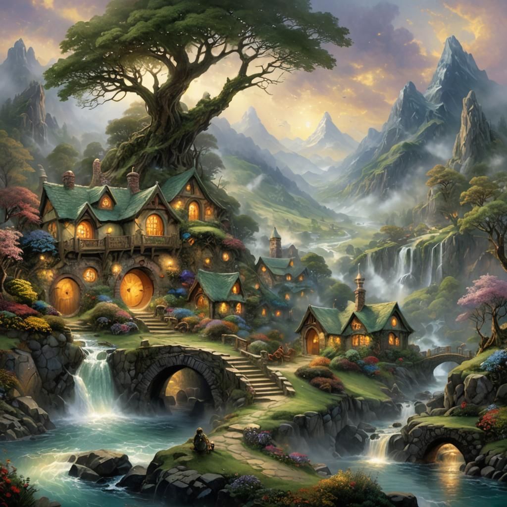Ethereal Hobbit in Misty Fantasy Landscape