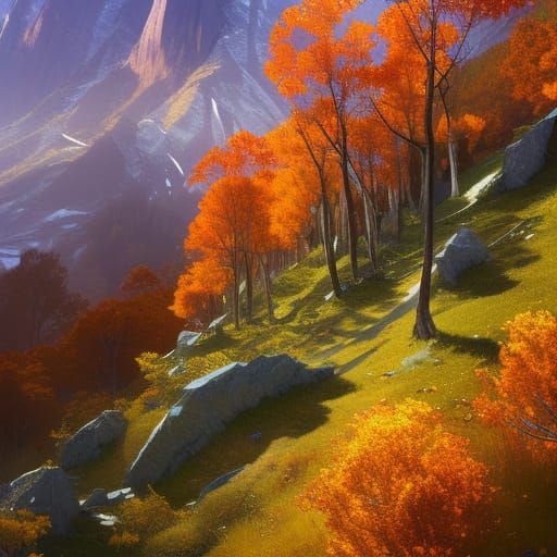 Autumn Aspens Mountainside Landscape: Splash Art Style