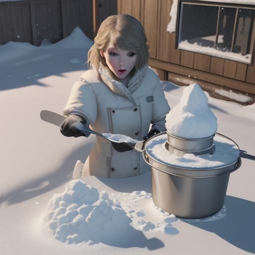 Taylor Swift Cooking in Snowy Kitchen: 3D Art