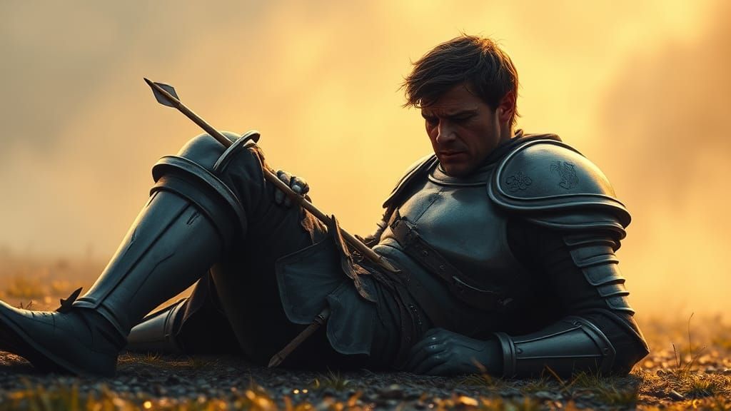 Knight Hit by Arrow in Knee on Battlefield