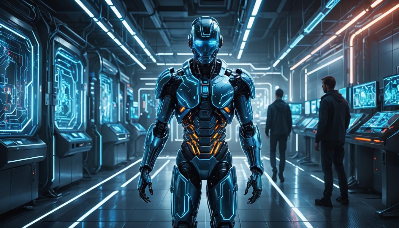 AI Walks in Futuristic Laboratory Concept Art