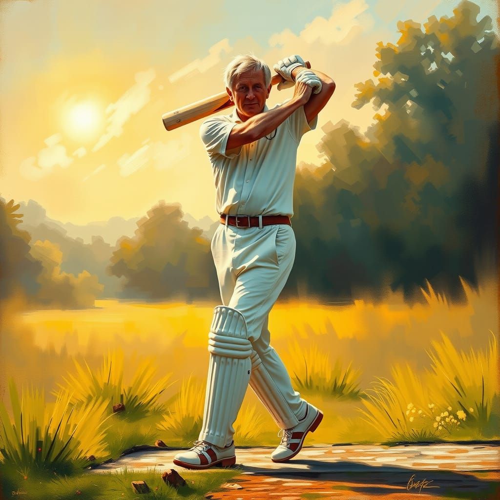 The Fifth Doctor Plays Cricket: Impressionistic Gouache