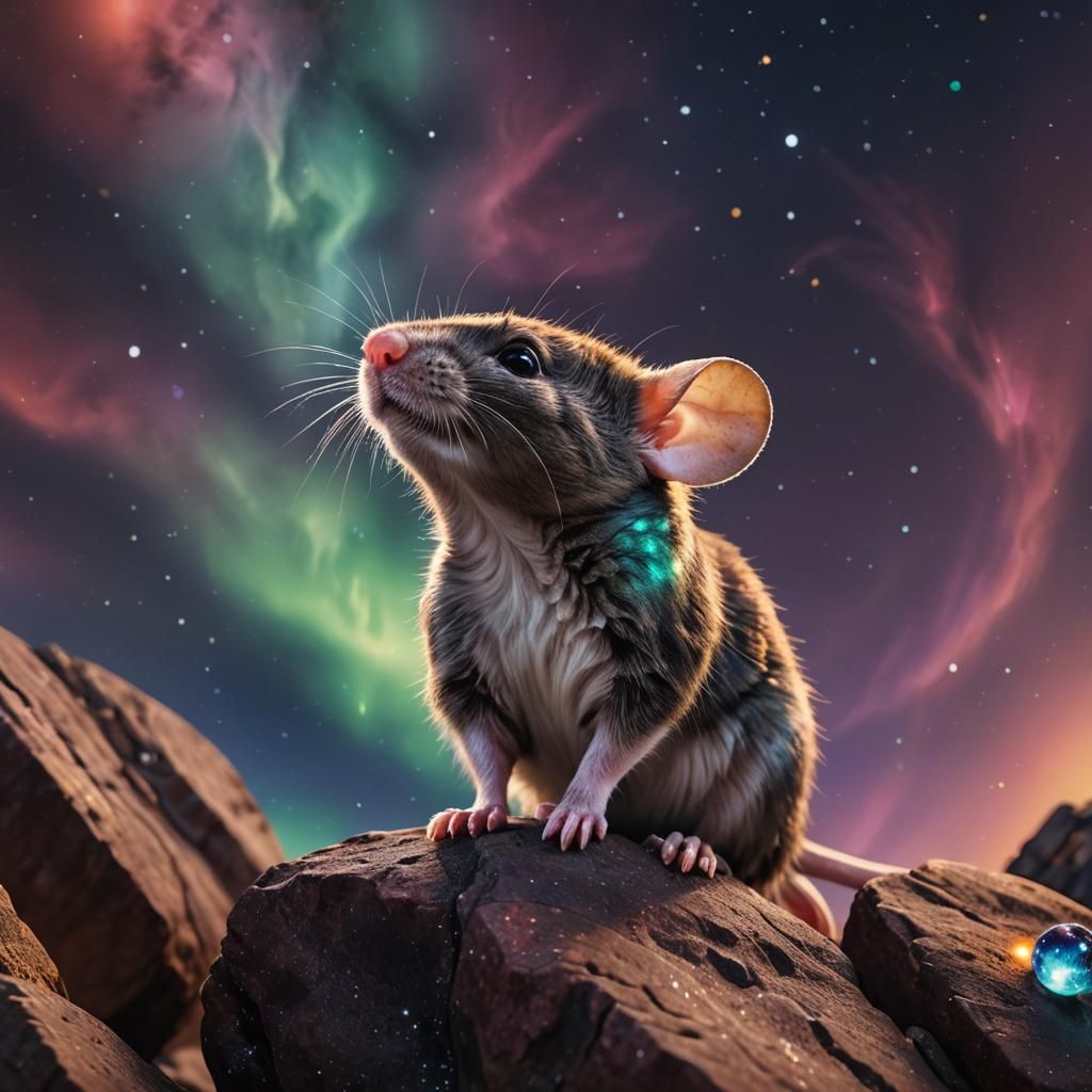 Mouse Gazing at a Vivid Nebulous Sky
