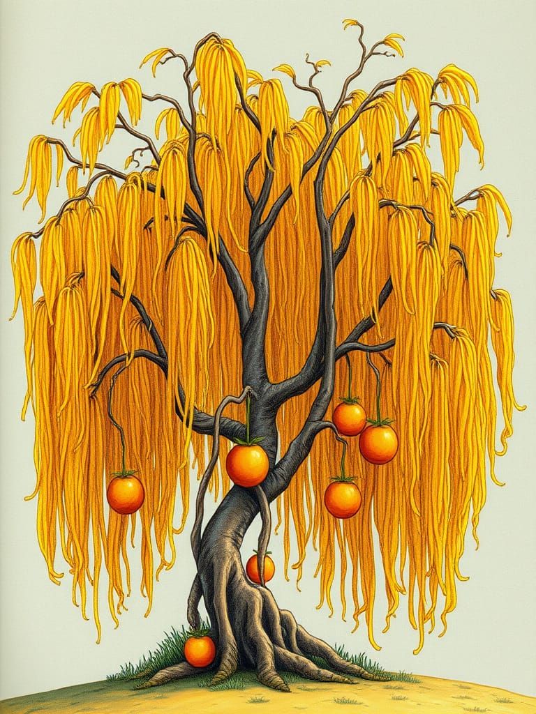 Whimsical Willow Tree with Spaghetti Leaves and Meatball Fru...