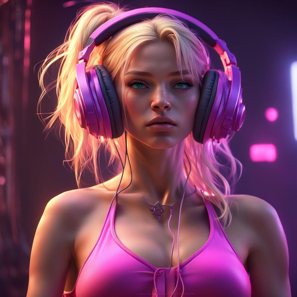 Blonde Girl in Pink Bikini: Dark Fantasy Concept Art
