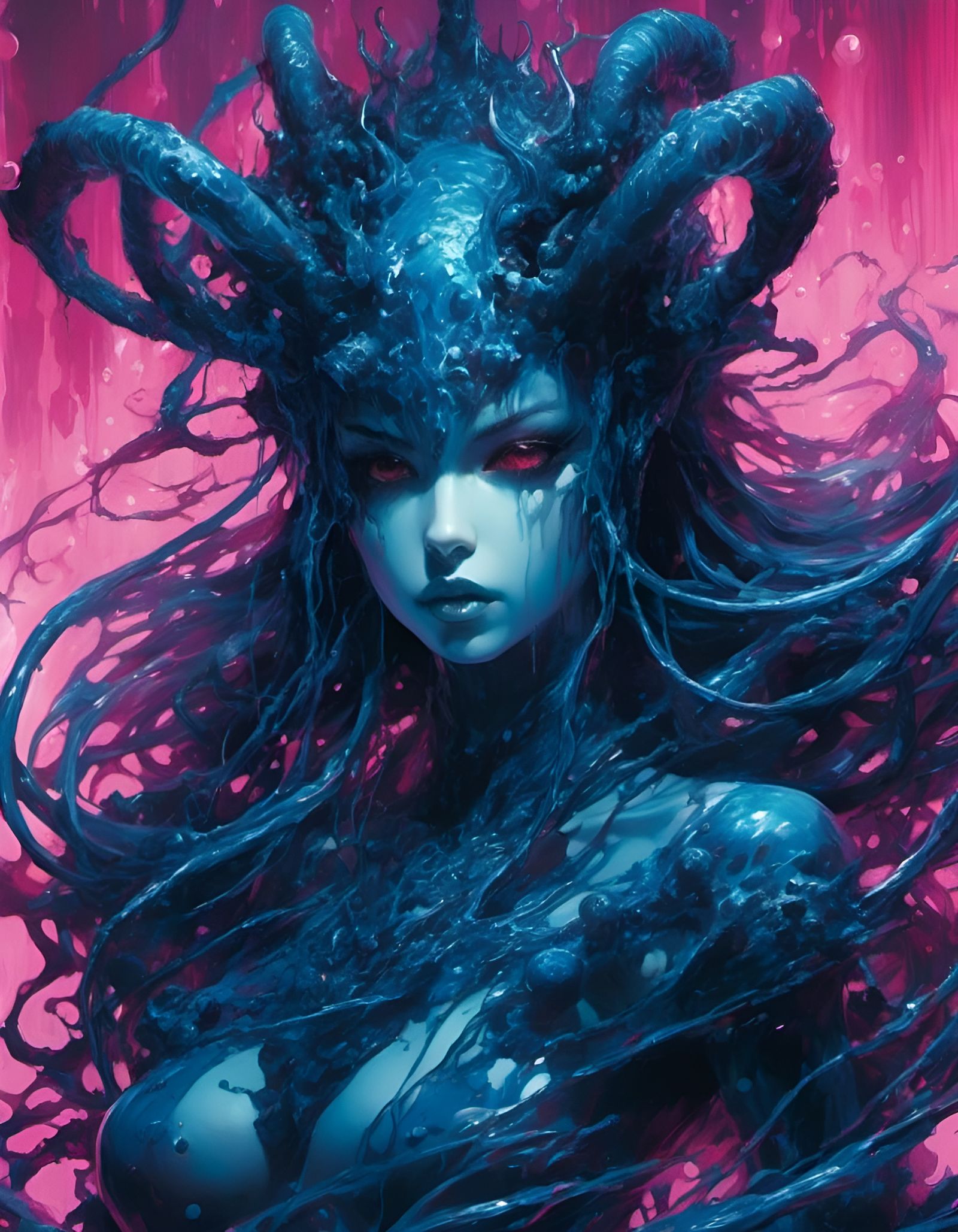 Anime Blue Slime Monster Girl Digital Art