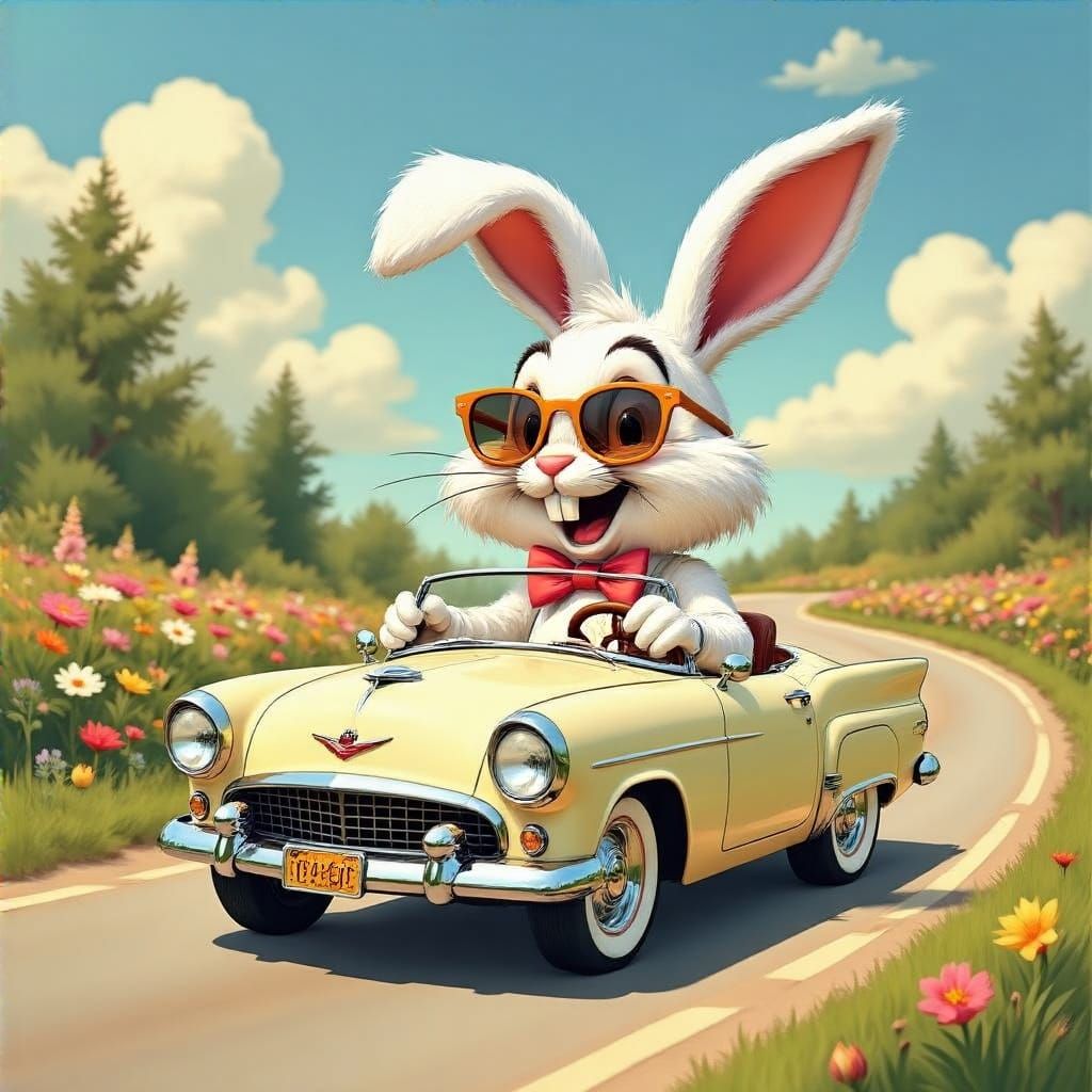 Easter Bunny Cruises in a Classic Convertible