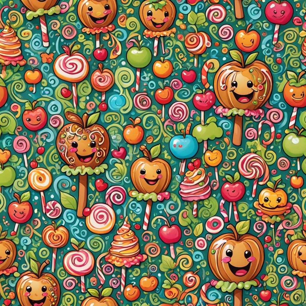Candyland Garden: Kawaii Caramel Apple in Gouache