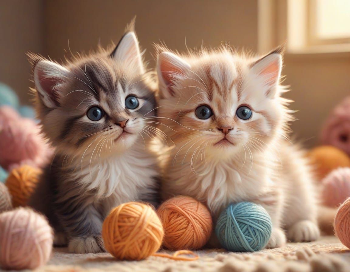 Playful Kittens in Pastel Colors: Digital Art