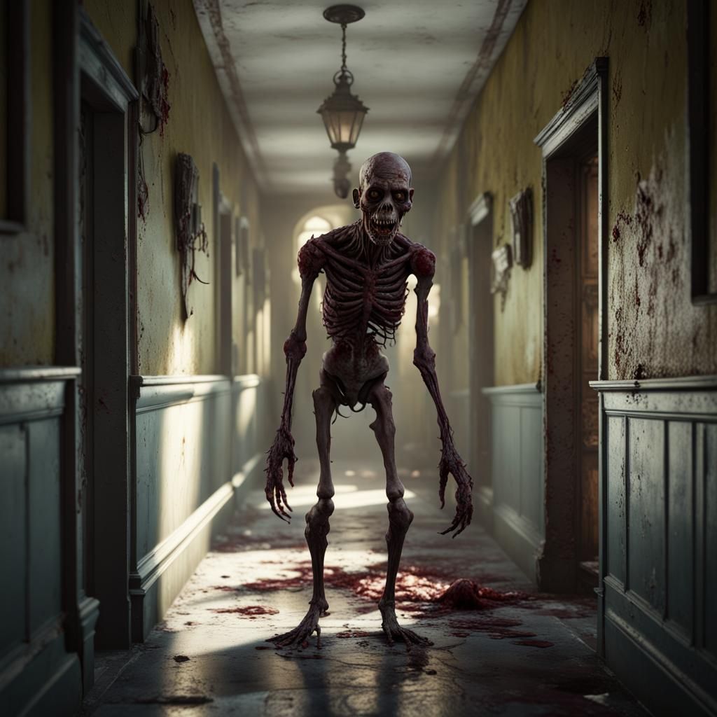 Zombie in a hallway