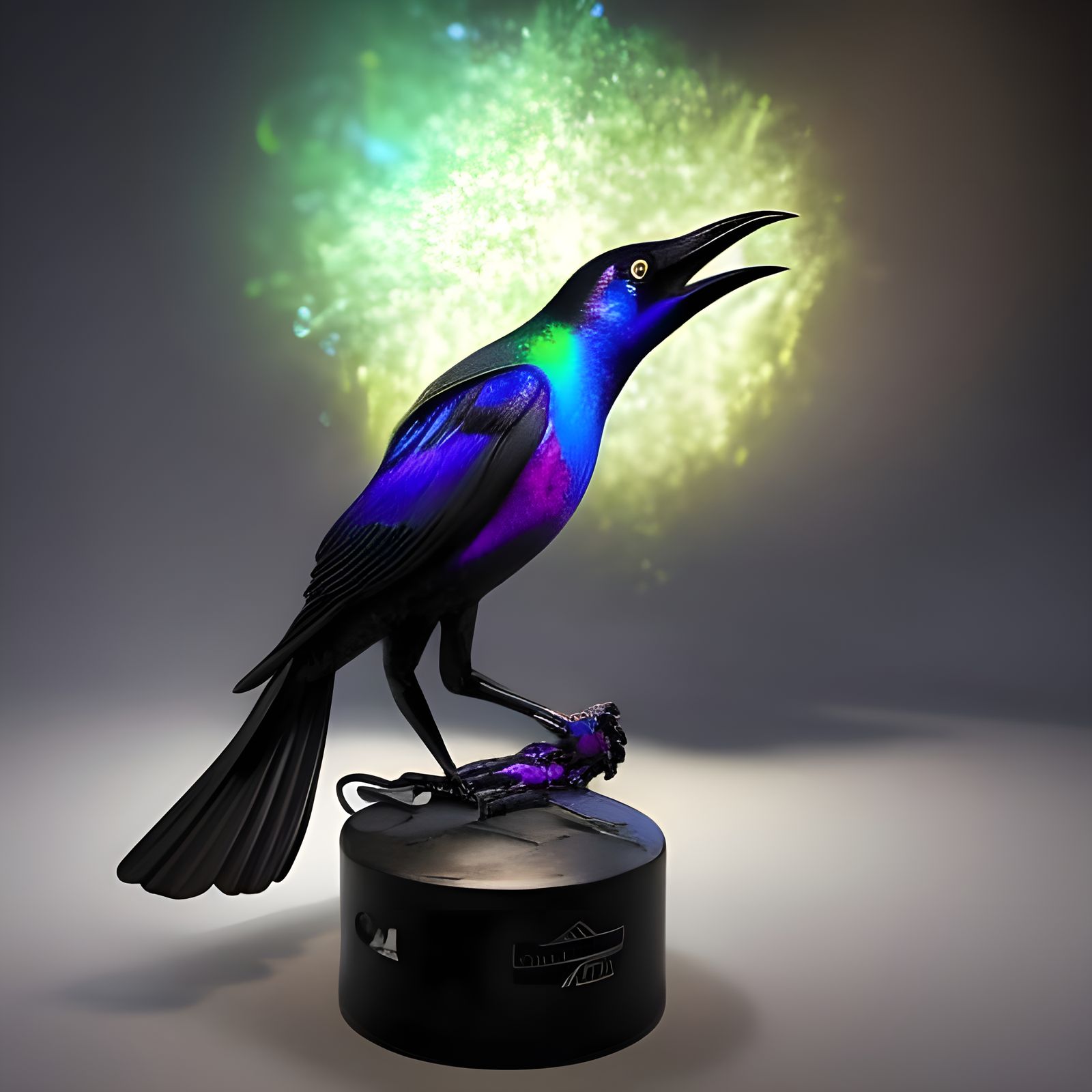 Iridescent Grackle with Extreme Ink Flow, 3D Render