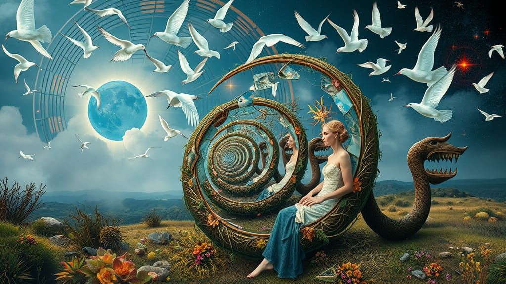 Surreal Sculpture Collage with Mythical Creatures