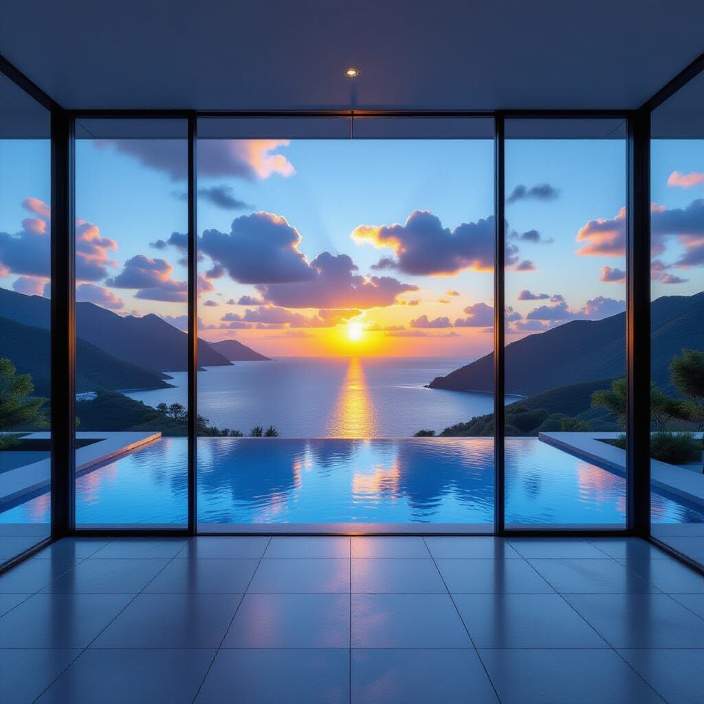 Minimalist Room with Sunset Ocean View