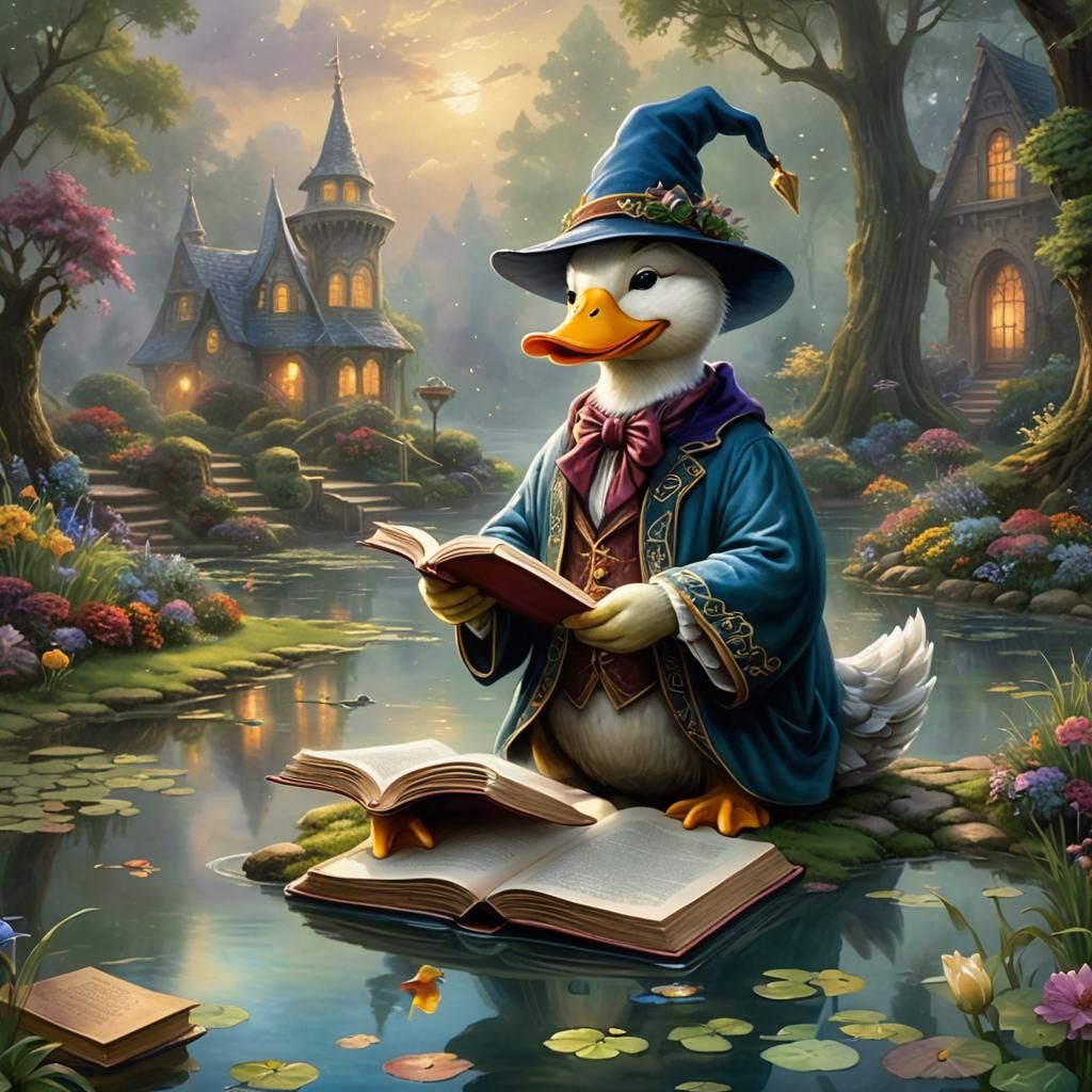 Duck Wizard in Ethereal Fantasy Landscape