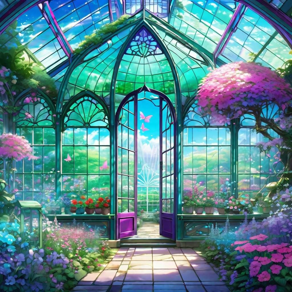 Stained Glass Greenhouse in Anime Style
