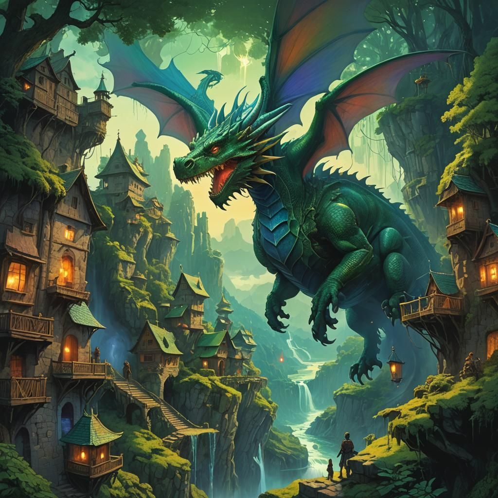 Dragons Soaring Over a Medieval Fantasy Landscape