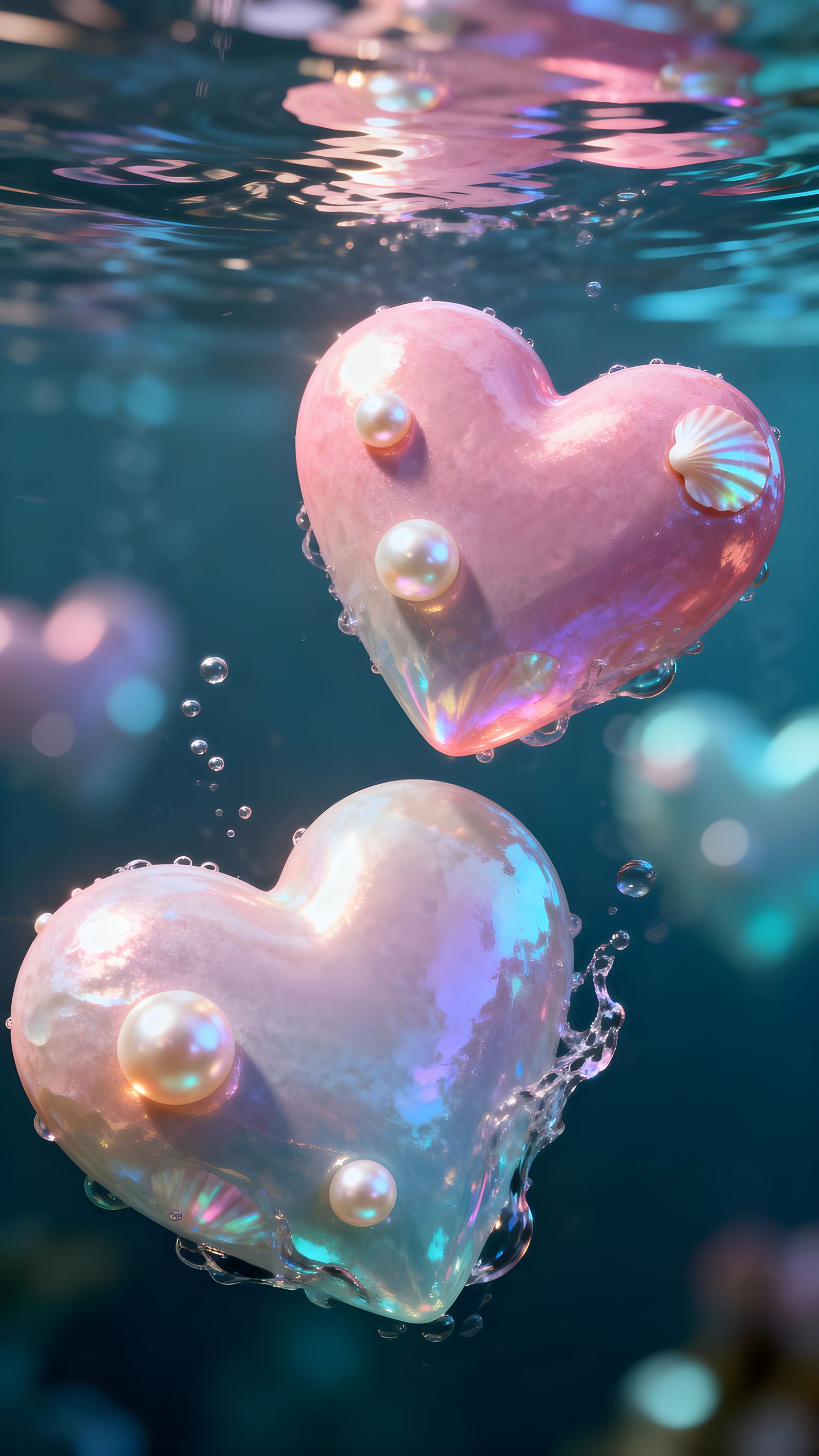 3D Pastel Hearts Underwater
