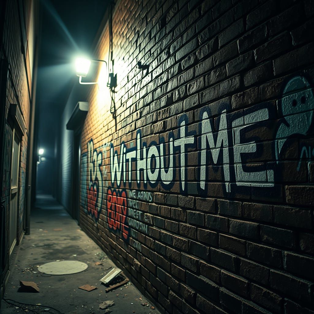 Gritty Urban Graffiti Scene with Eminem Lyrics