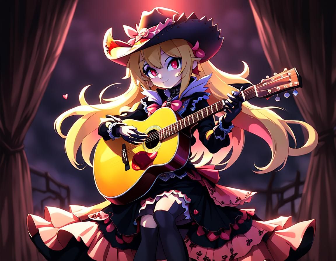 Anime Shadow Queen Peach Plays Guitar Cowgirl Style