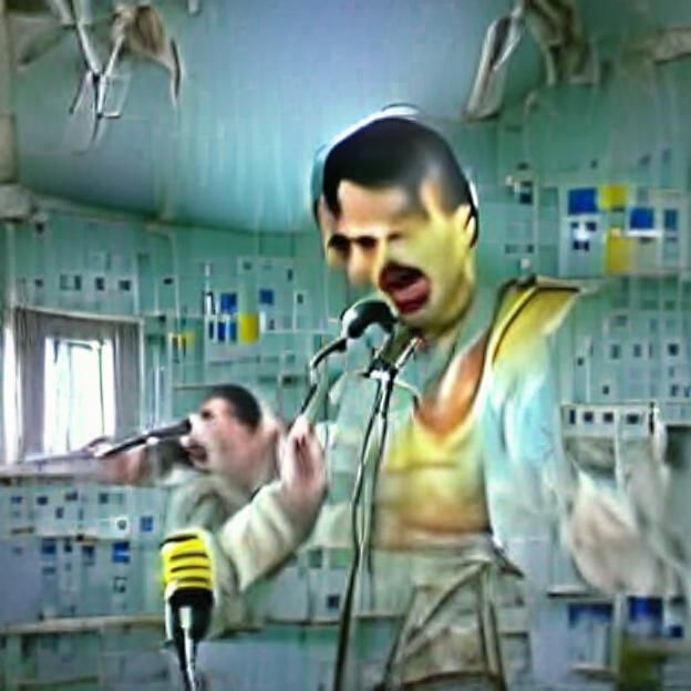Singer on Stage in Post-Apocalyptic Wasteland