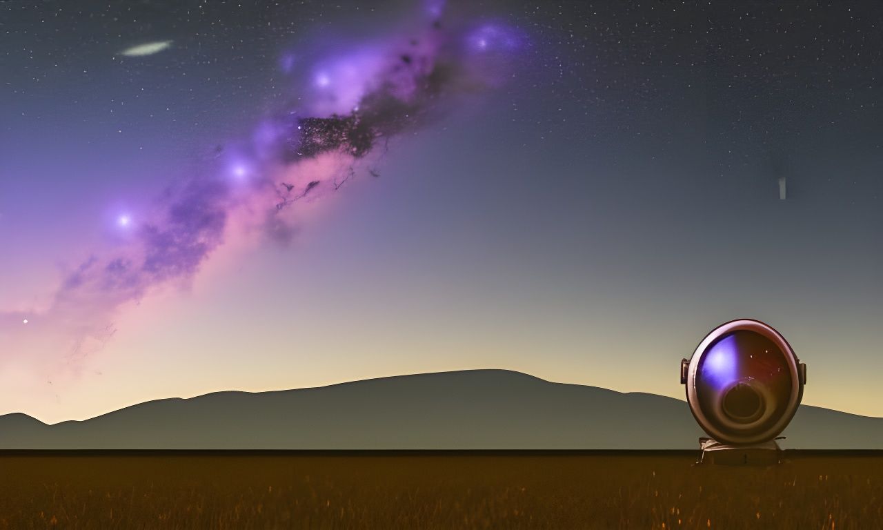 Small Spaceship Among Distant Stars and Nebulae