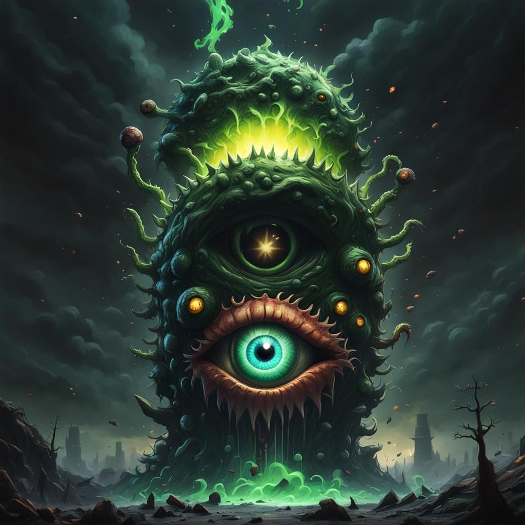 Slime Monster Carries Nuclear Bomb in Detailed Matte Paintin...