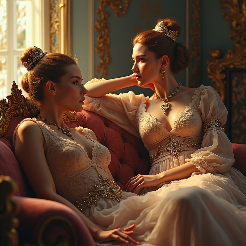 Opulent Women in Regal Setting: Digital Matte Painting