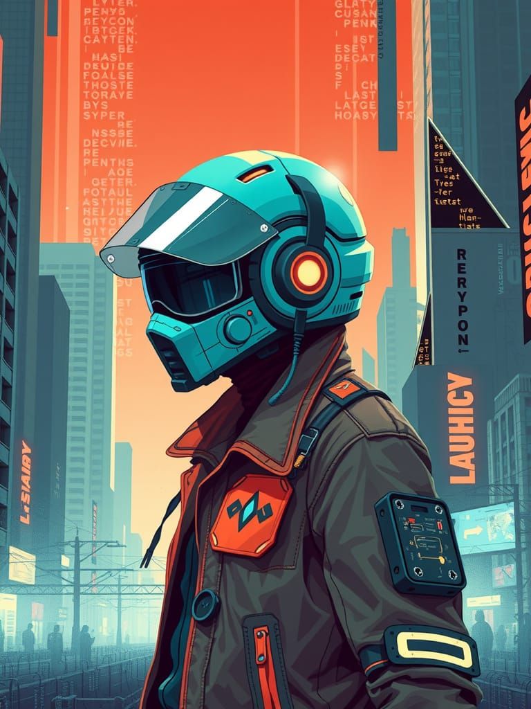 Cyberpunk Figure in Dystopian Cityscape