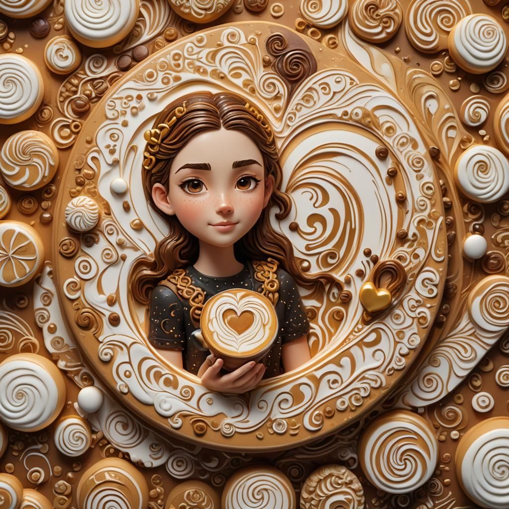 Latte Girl in Foam: Pixar-Style 3D Digital Art