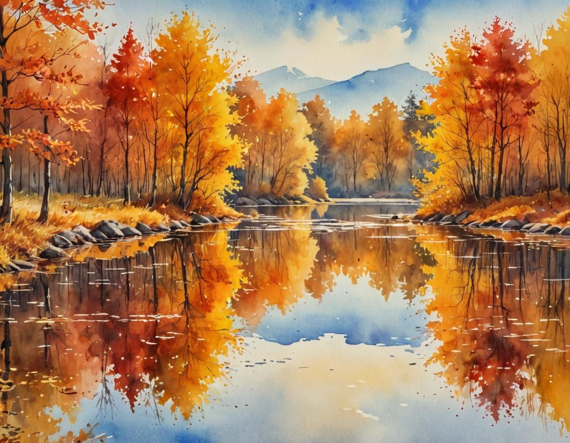 Watercolor autumn landscape