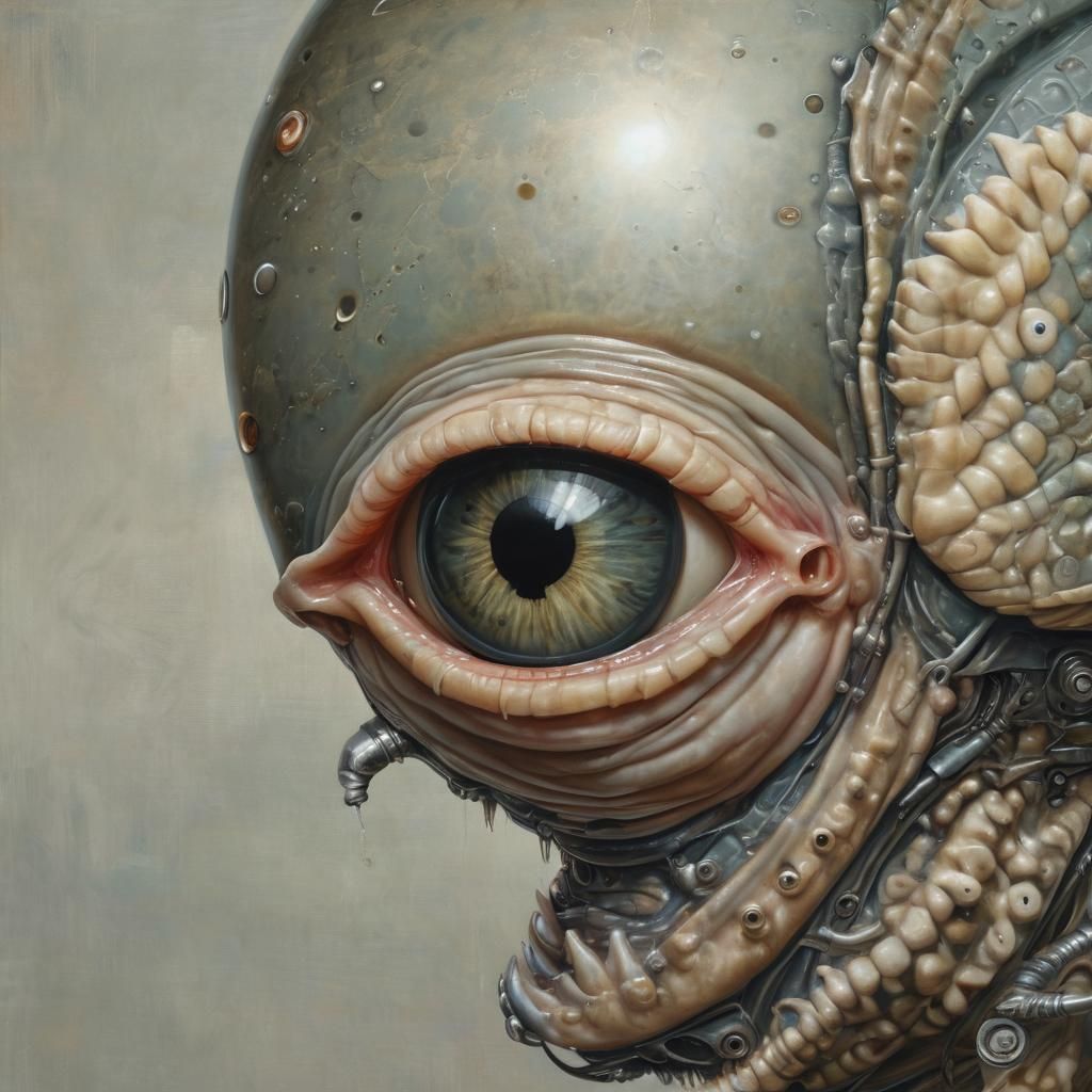 Pierced Eyeball with Elephant Embryo: Hyperrealistic Oil Pai...