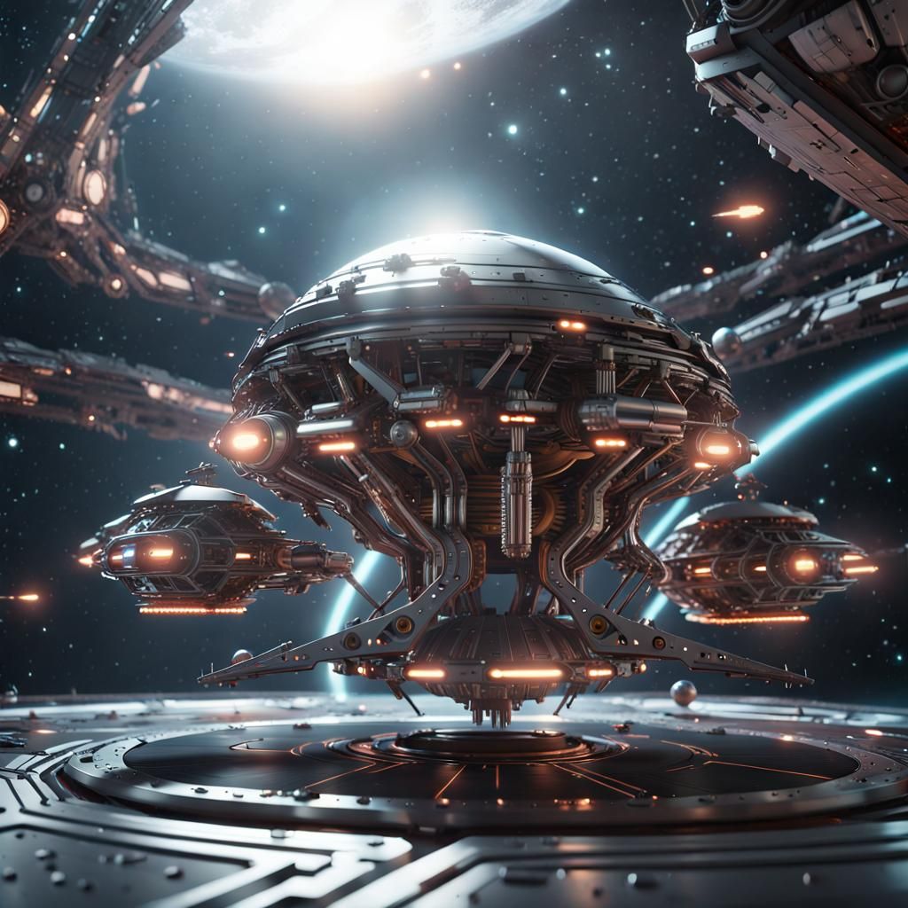 Futuristic Spaceship Travels Through Galaxy in Sci-Fi Art