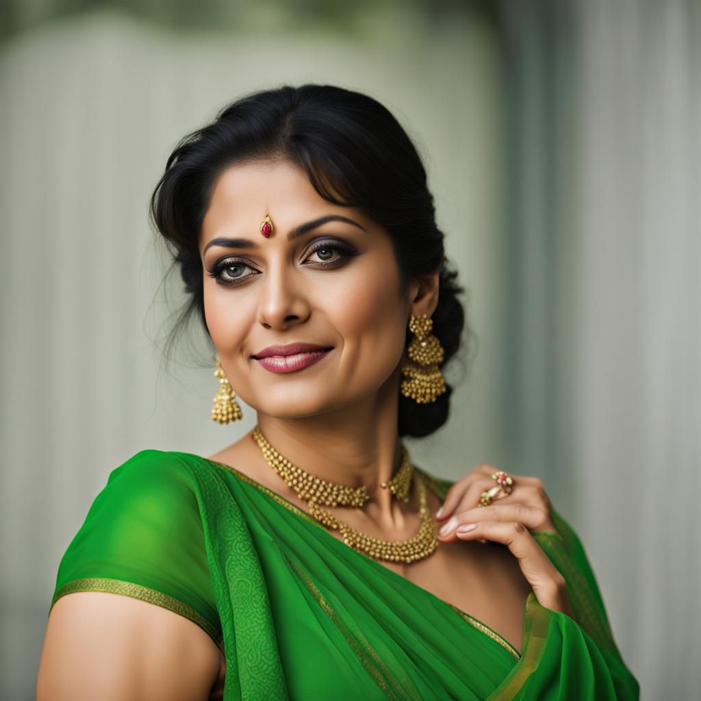 Indian Aunty in Green Saree Portrait