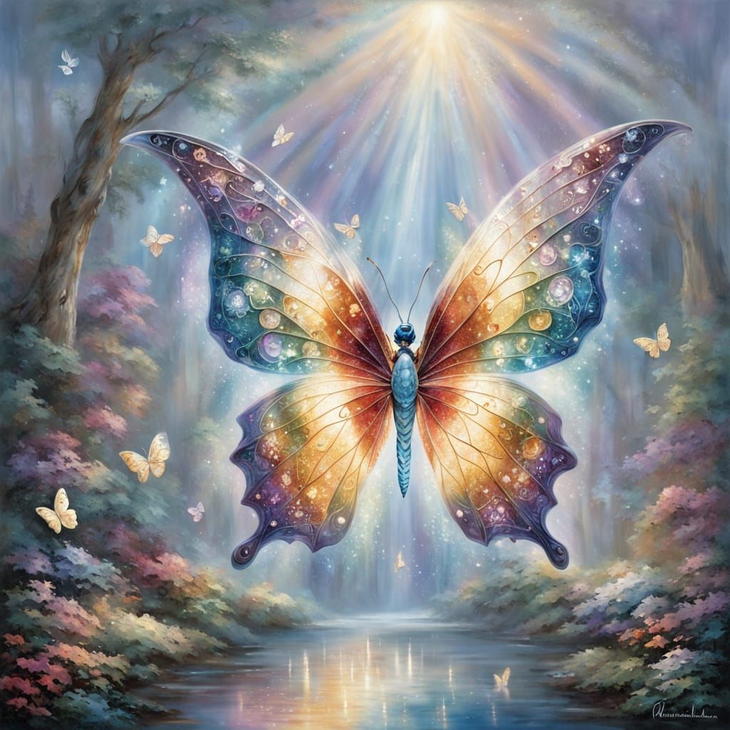 Crystal Butterfly With Dazzling Rainbow Hues