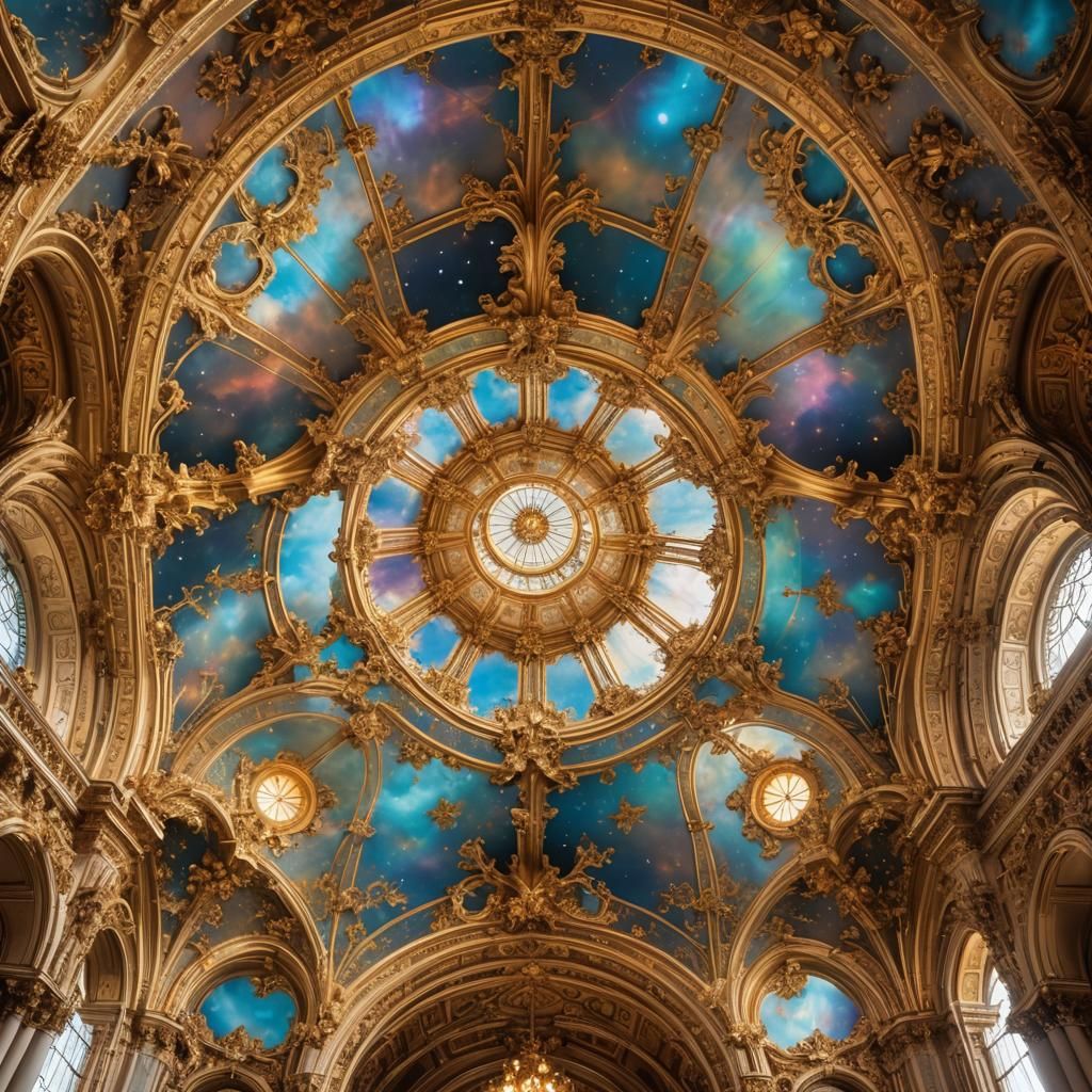 Majestic Baroque Ceiling with Ethereal Sky