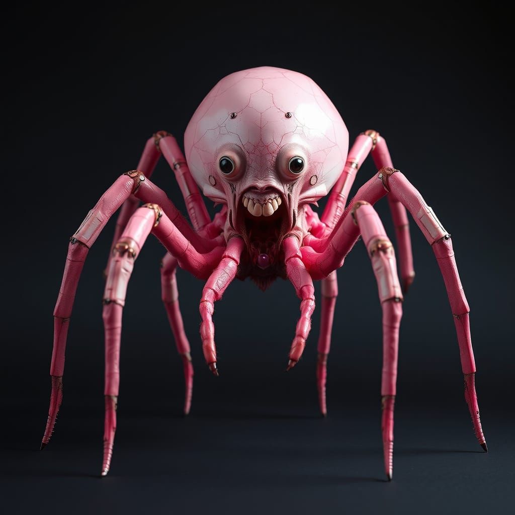Ethereal Pink Spider Figure Walks Among Humans