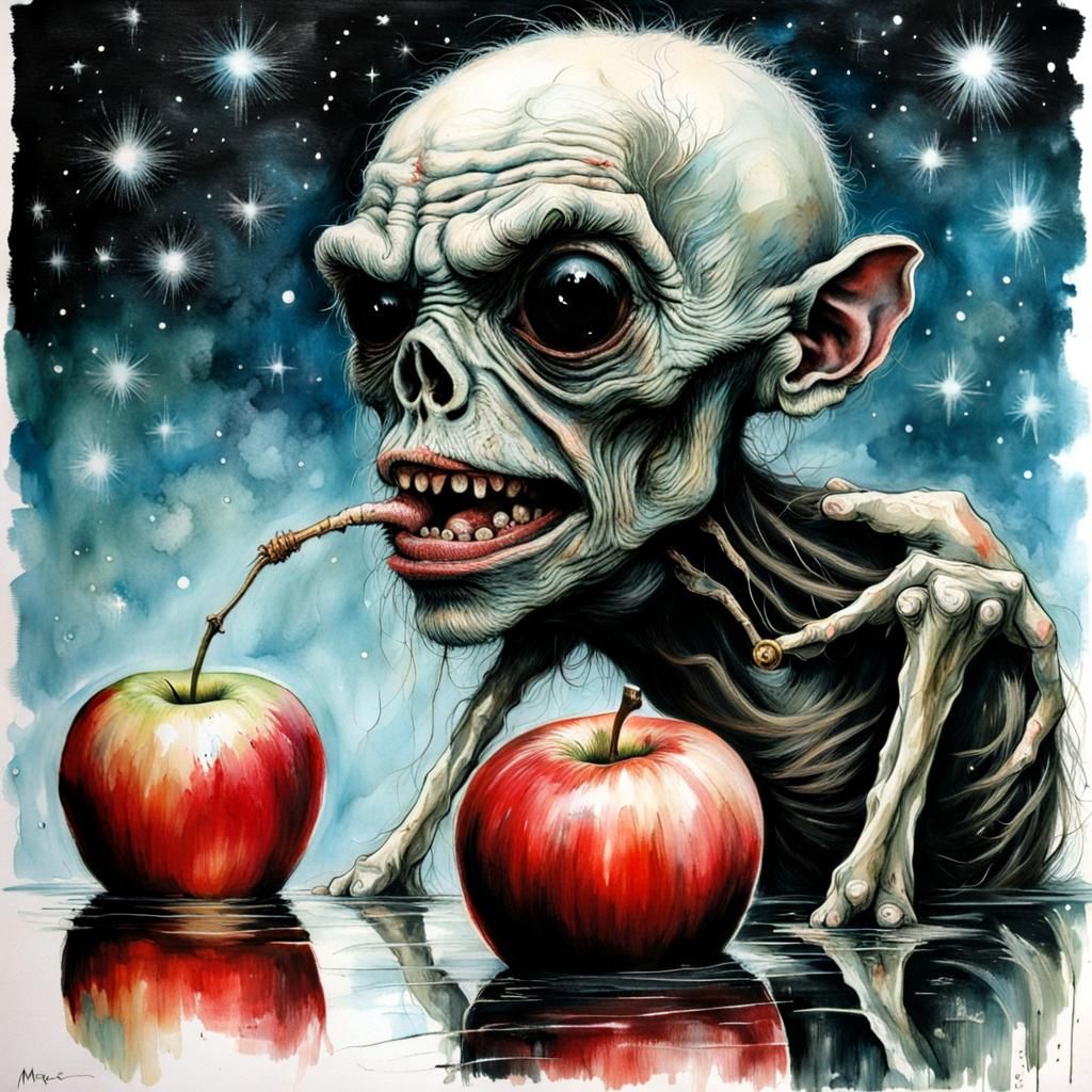 Apple Zombie Creature in Mirrored Reflection