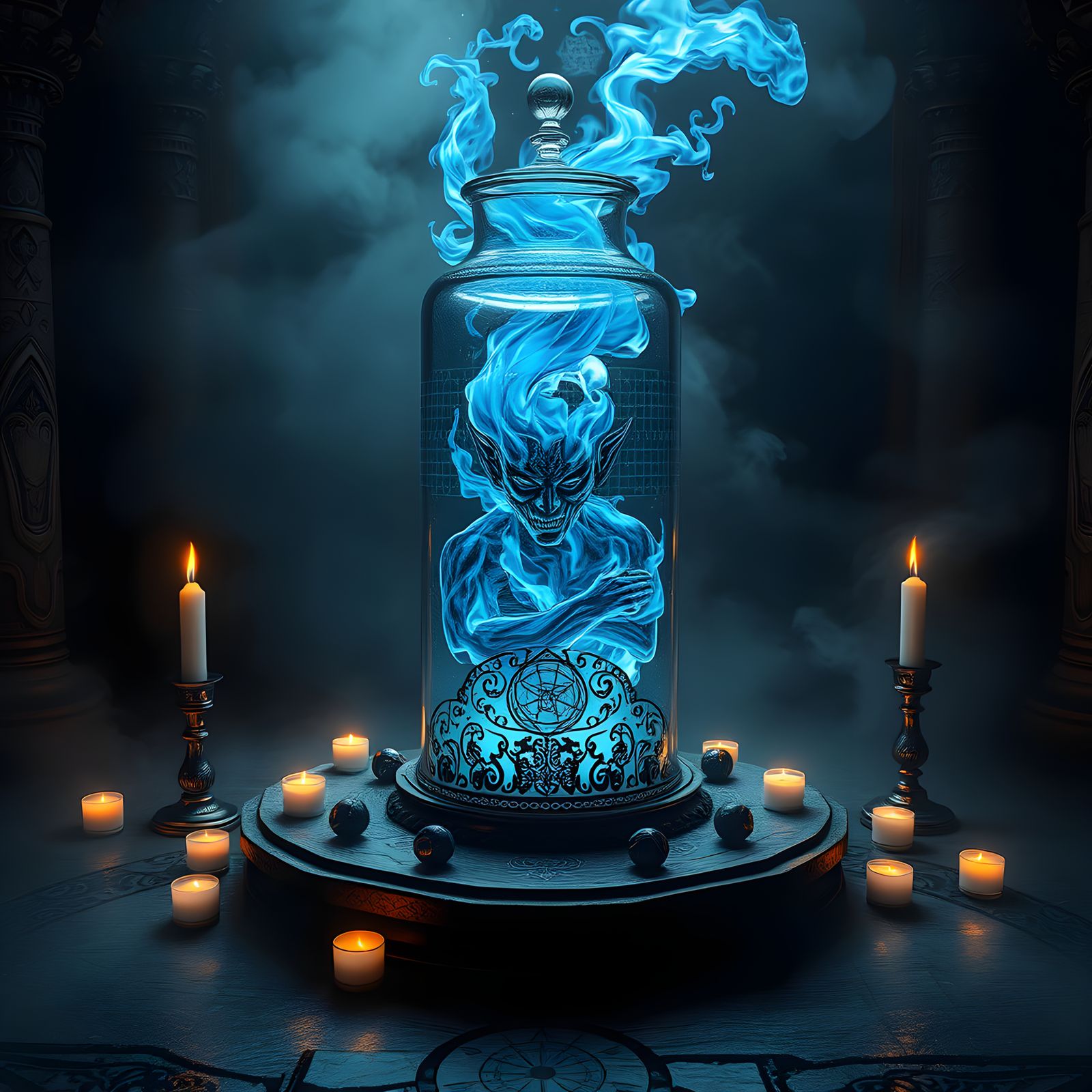Ethereal Blue Flame Devil in Glass Jar