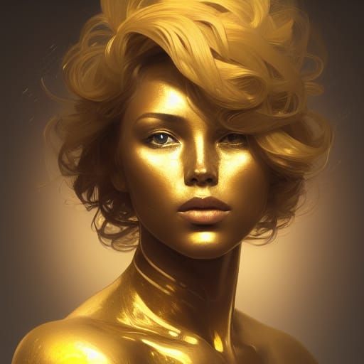 Golden Woman Portrait in Hyperdetailed Digital Art