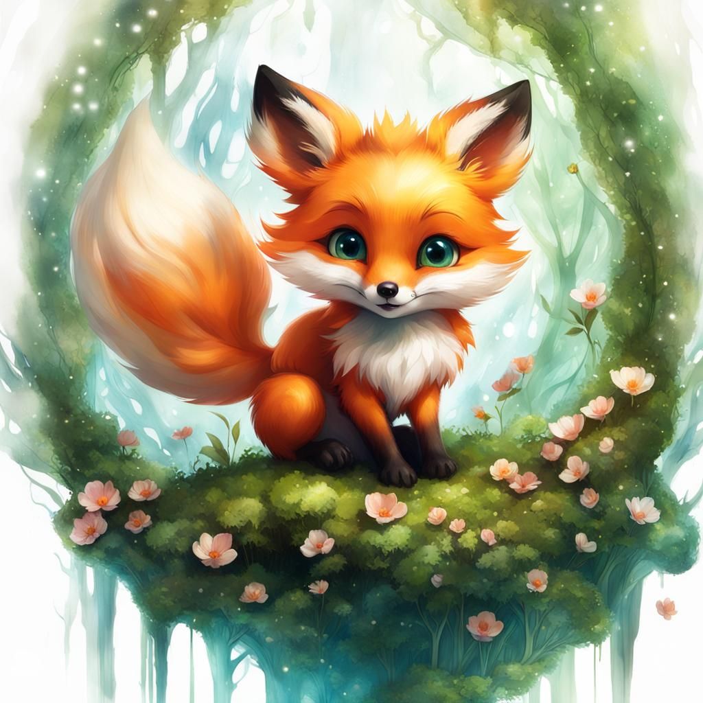 Cute Chibi Fox Double Exposure in 3D